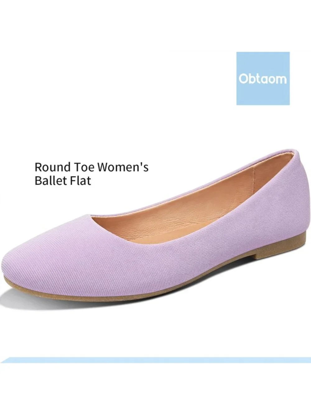 Women's Light Purple Textile Round Toe Flat Shoes Slip on Dress Comfortable